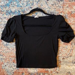 Black Rib Knit Square Neck Garage Top